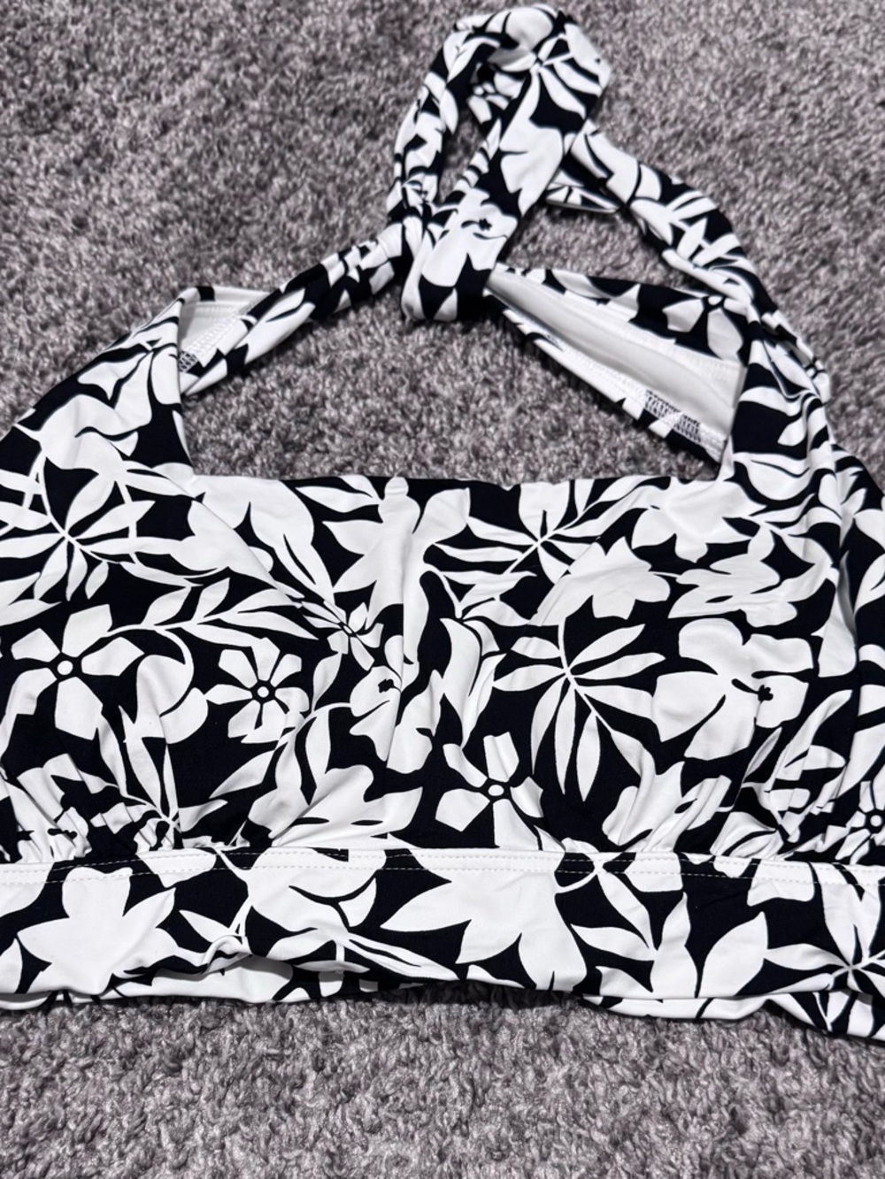 Lands' End Black & White Floral Halter Bikini Top